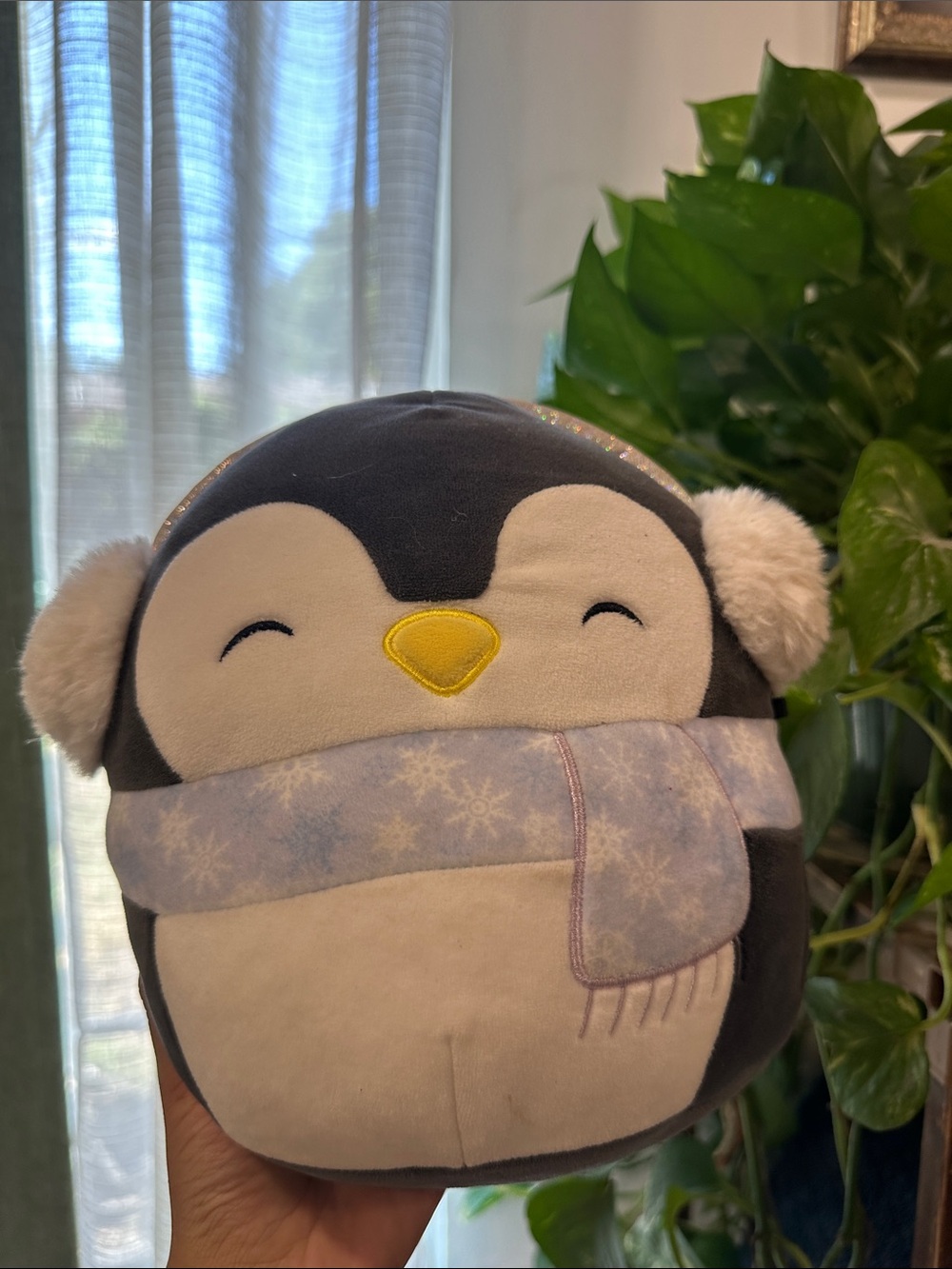 Squishmallows Gray and Cream Penguin Plush Pouch with Yellow Beak